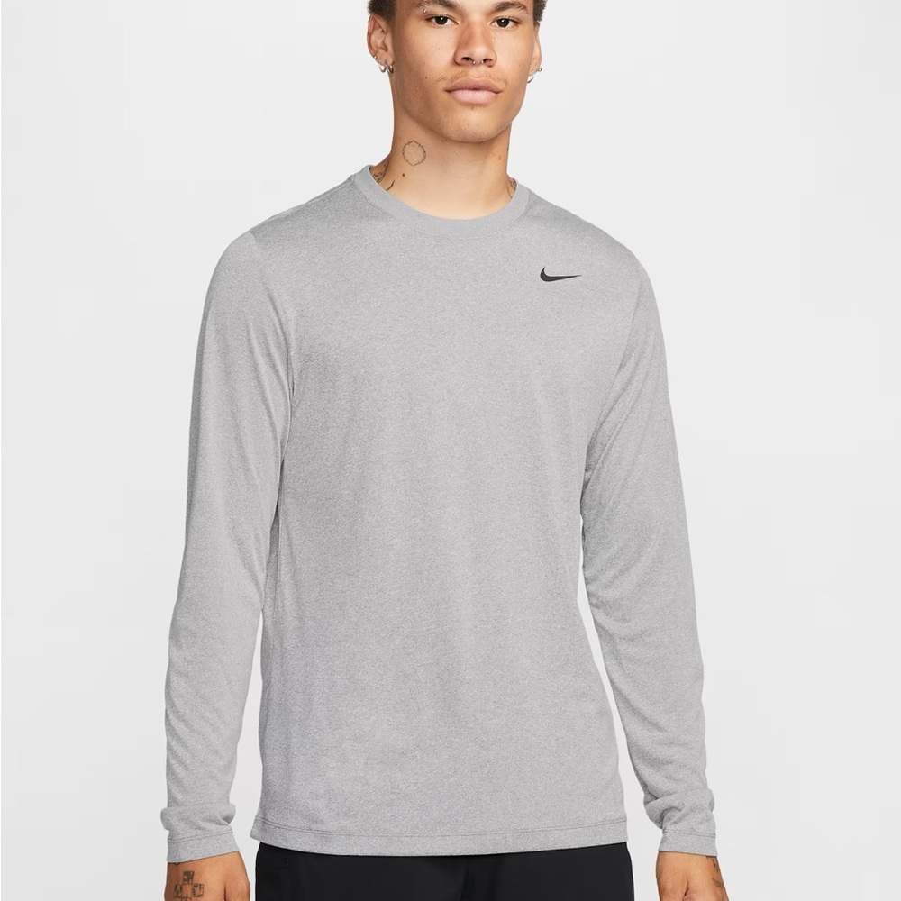 Nike Men's Dri-fit Heather Gray Long Sleeve Tee